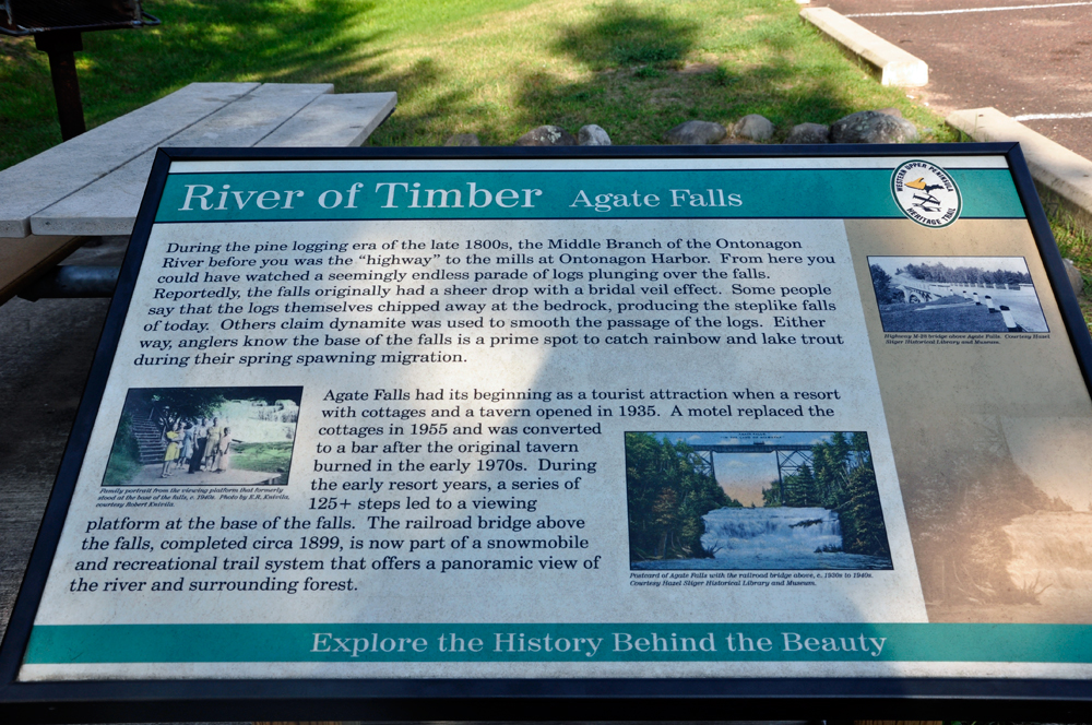 sign about the River of Timber at Agate Falls